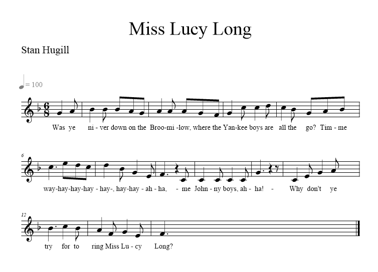 Miss Lucy Long - music notation