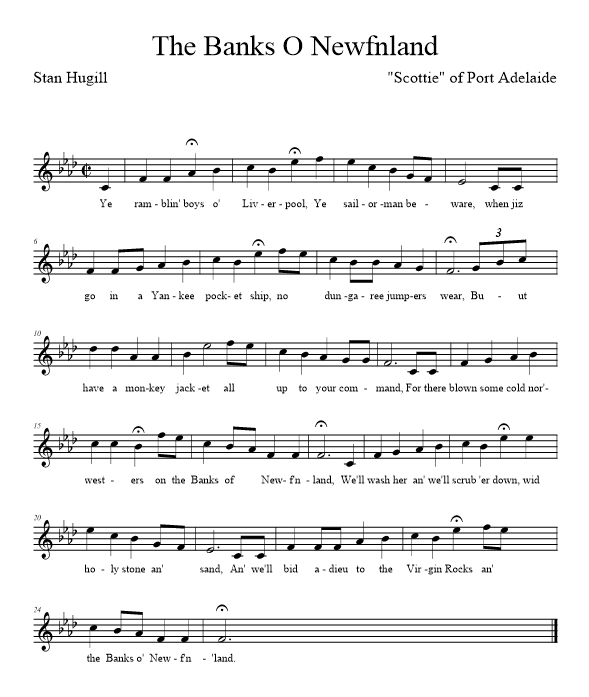 The Banks O Newfnland - music notation