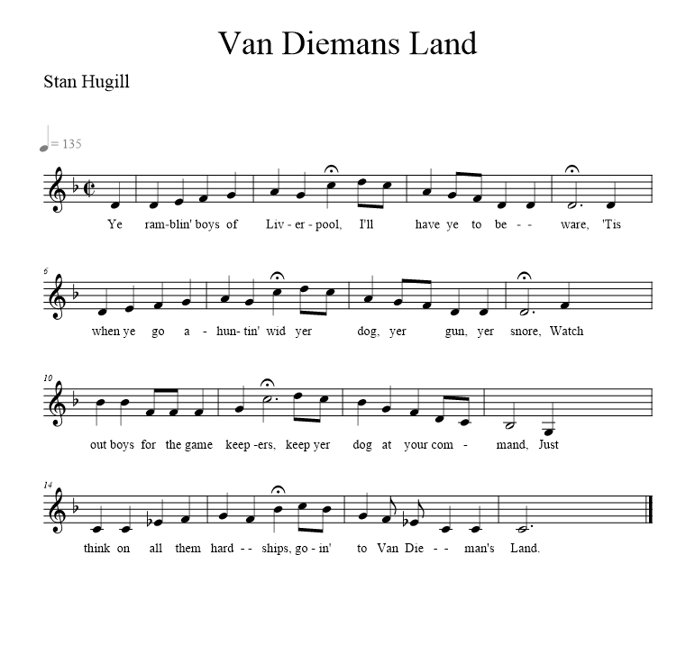 Van Diemans Land - music notation