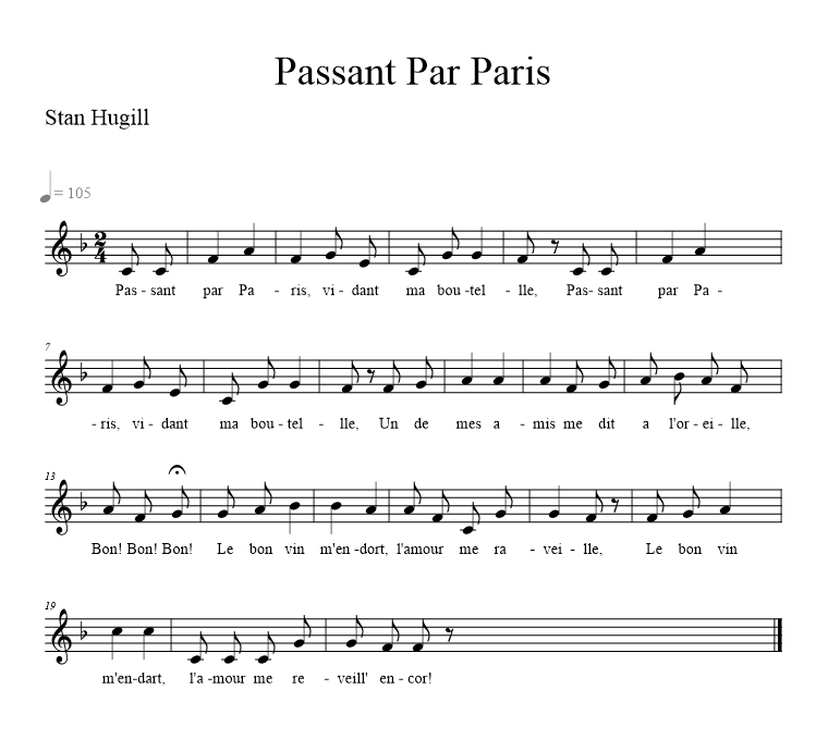 Passant Par Paris - music notation