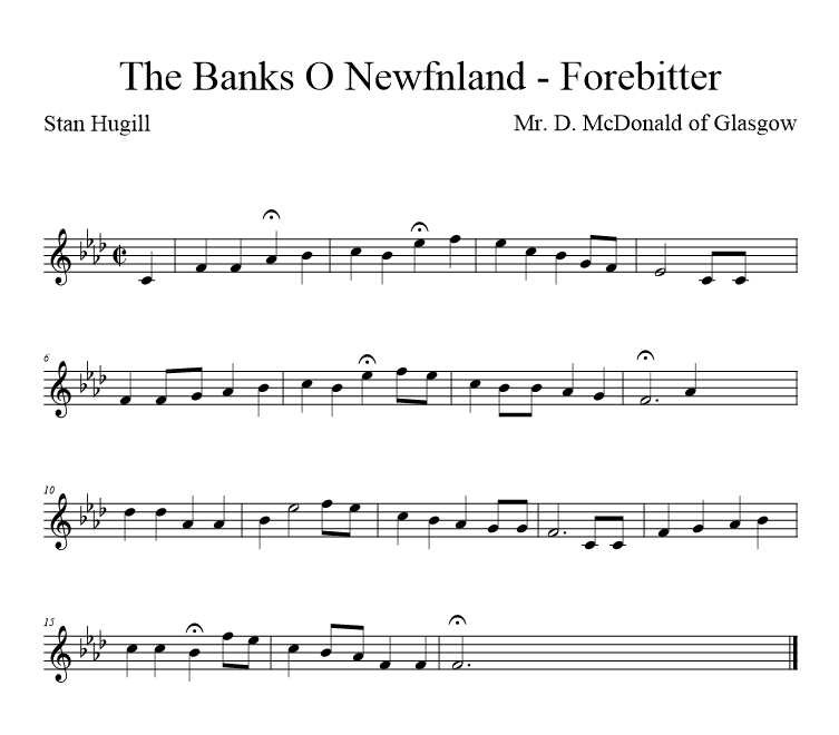 The Banks O Newfnland - Forebitter - music notation