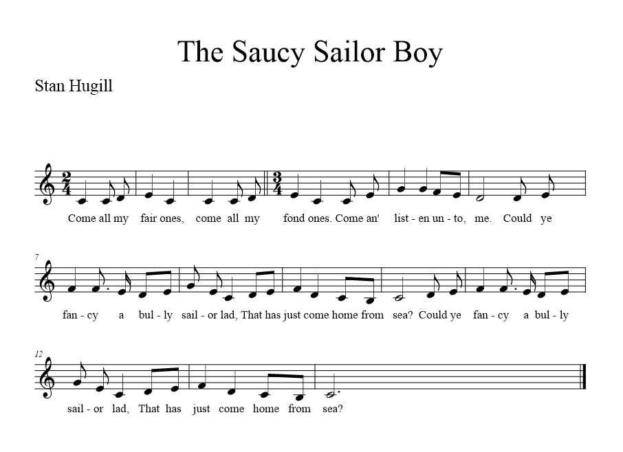 The Saucy Sailor Boy - music notation