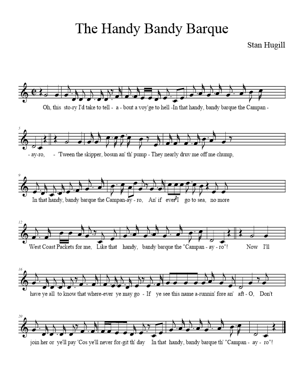 The Handy Bandy Barque - music notation