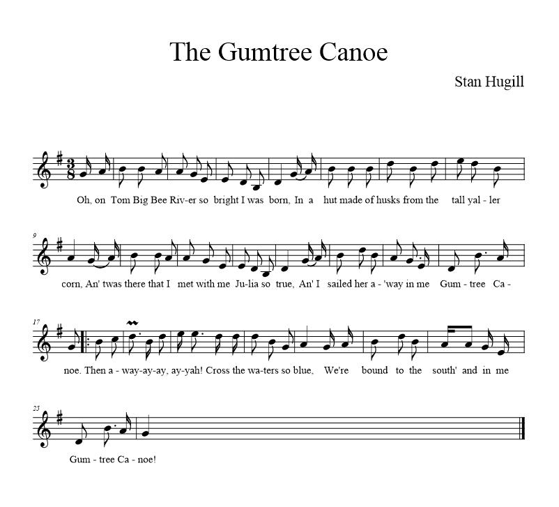 The Gumtree Canoe - music notation