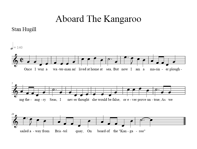 Aboard The Kangaroo - music notation