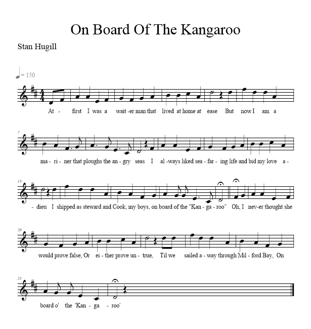 On Board Of The Kangaroo - music notation